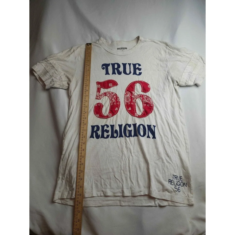 True Religion Mens T-Shirt White Paisley 56 Graphic Jersey Style Size Large USA